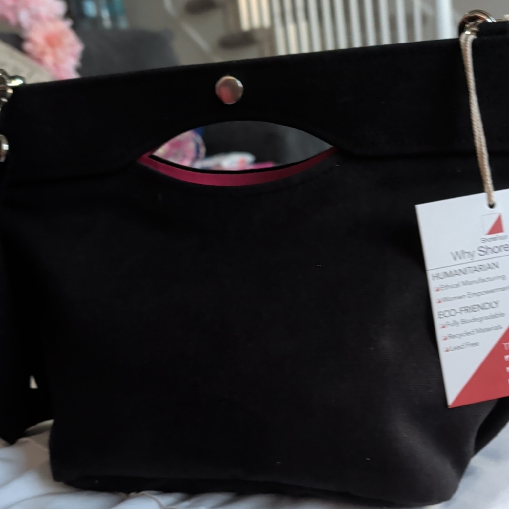 Black Tote Bag with Pink Interior Accent